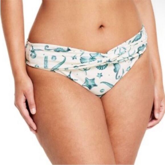AGUA BENDITA X TARGET | Sea Life Print Cream & Blue Swim Bottoms Women’s Size 2X - Picture 2 of 9